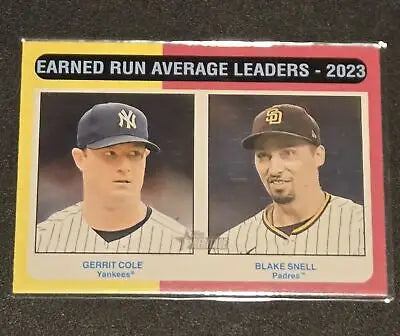 Baseball card featuring Gerrit Cole and Blake Snell from 2024 Topps Heritage with earned run average leaders