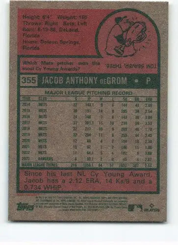 2024 Topps Heritage #355 Jacob deGrom NM-MT Rangers ID:70435 - Trading Cards