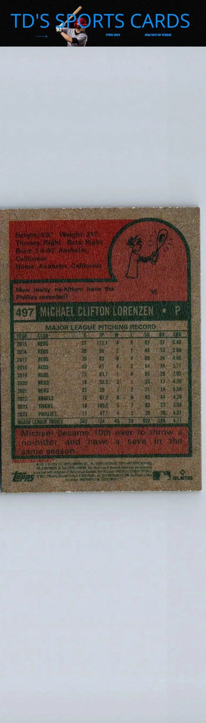 Vintage baseball card featuring Michael Lorenzen from 2024 Topps Heritage collection