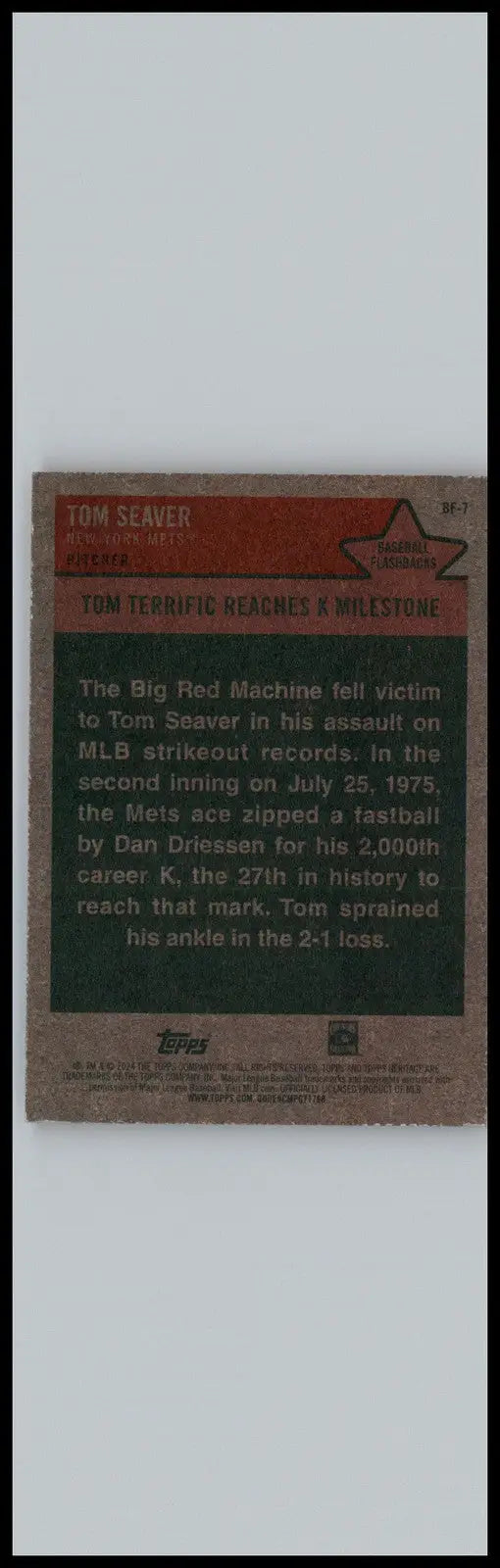 Baseball card back featuring Tom Seaver from 2024 Topps Heritage series