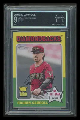 Graded Corbin Carroll baseball card from 2024 Topps Heritage Baseball Arena Club