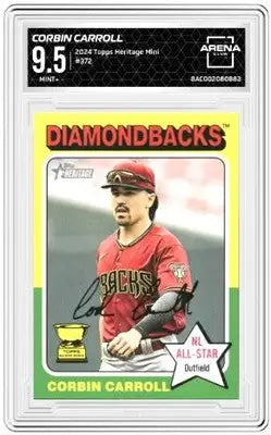 Corbin Carroll autographed baseball card from 2024 Topps Heritage Mini Rookie Cup arena club