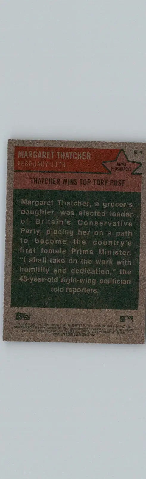 Margaret Thatcher trading card from 2024 Topps Heritage Thatcher News Flashbacks series