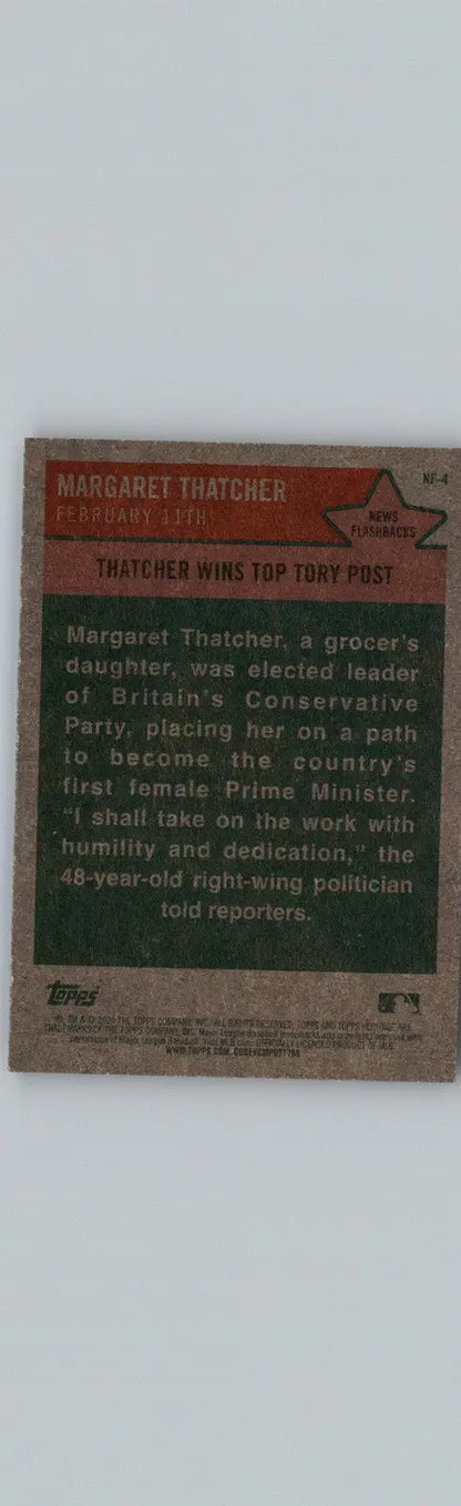 Margaret Thatcher trading card from 2024 Topps Heritage Thatcher News Flashbacks series