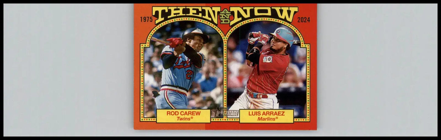 Baseball card featuring Luis Arraez and Rod Carew from 2024 Topps Heritage series