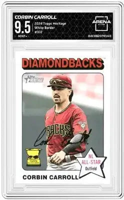 Graded Corbin Carroll baseball card from 2024 Topps Heritage White Border series