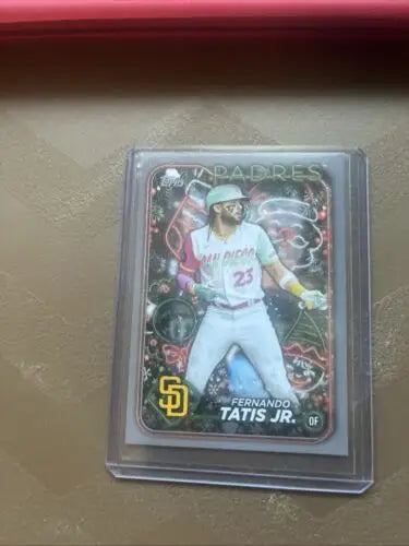 2024 Topps Holiday Fernando Tatis Jr. baseball card featuring festive design