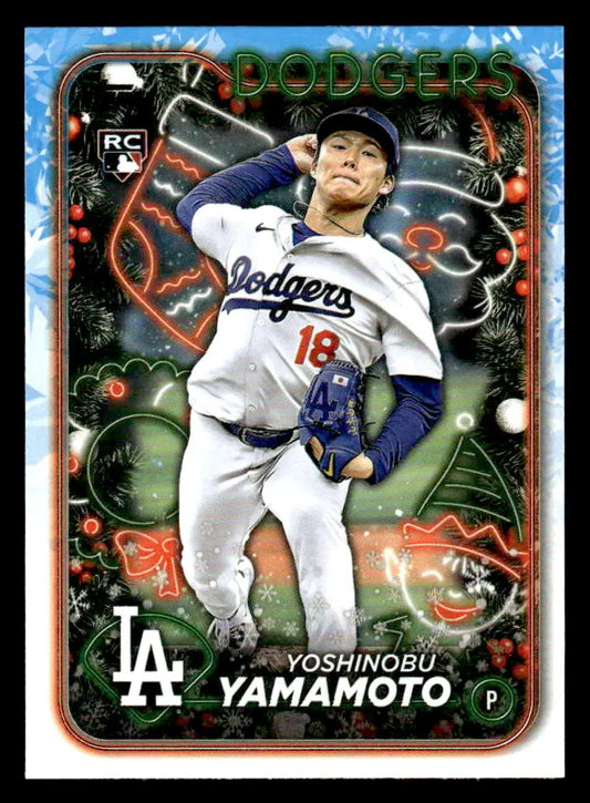 Yoshinobu Yamamoto baseball card from 2024 Topps Holiday #H88 collection