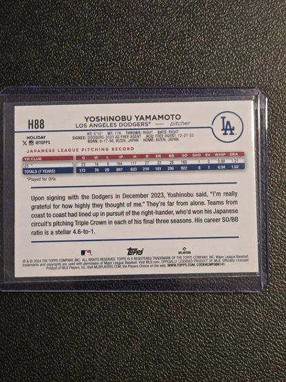 Baseball card of Yoshinobu Yamamoto from 2024 Topps Holiday H88b Yoshinobu Yamamoto