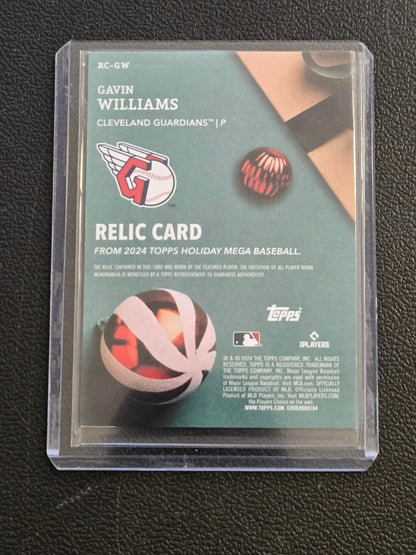 Topps Holiday Gavin Williams relic card featuring Cleveland Guardians player Gavin Williams