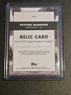 Peyton Manning relic card from 2024 Topps Inception collection featuring limited edition