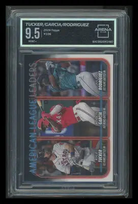 Graded baseball card featuring Topps Julio Rodriguez Adolis Garcia and Kyle Tucker