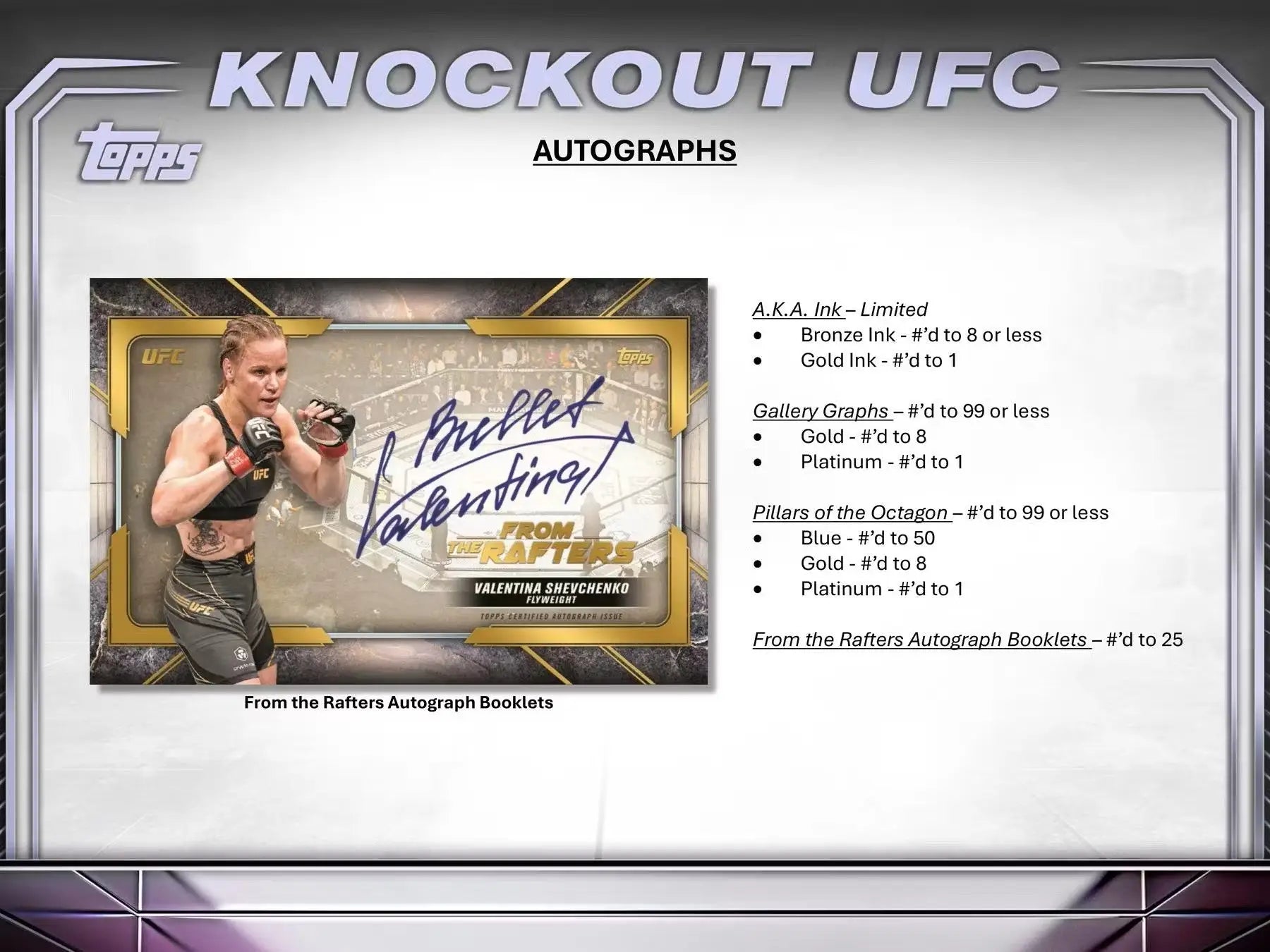 Topps Knockout UFC trading card with an autographed fighter in action, limited edition blue
