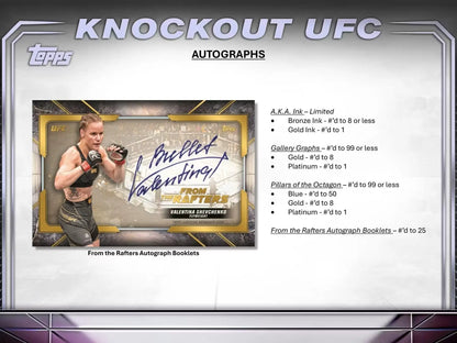 Topps Knockout UFC trading card with an autographed fighter in action, limited edition blue