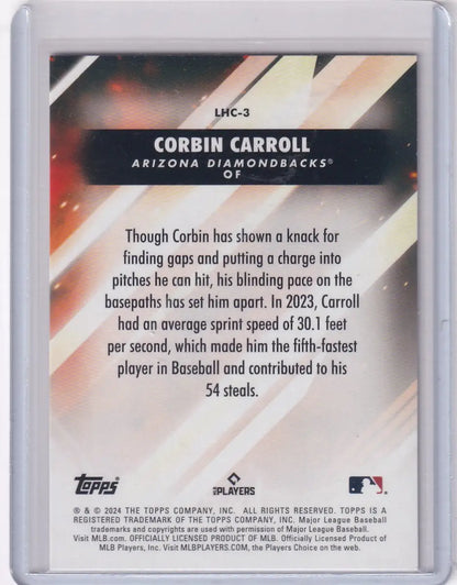 Baseball trading card of Corbin Carroll Arizona Diamondbacks 2024 Topps Let Him Cook LHC3 Corbin