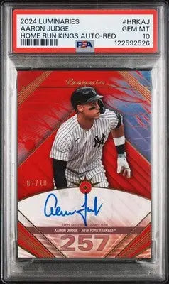Graded Aaron Judge baseball card from 2024 Topps Luminaries Aaron Judge Home Run Kings /10 PSA 10