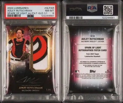 Graded Adley Rutschman Light Patch Auto baseball card with autographed patch display