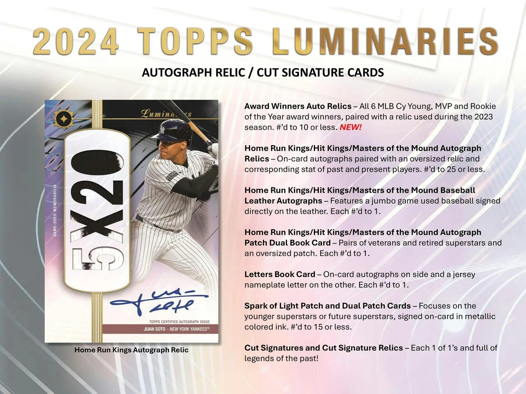 Baseball card advertisement for 2024 Topps Luminaries Hobby Box featuring home run kings