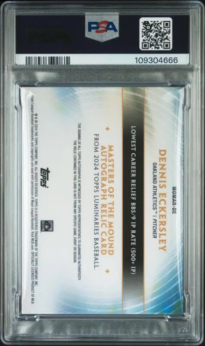 Graded Dennis Eckersley baseball card from 2024 Topps Luminaries Blue series featuring Oakland Athletics