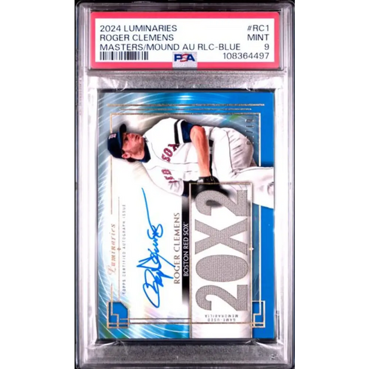 2024 Topps Luminaries Blue #MOMARRC1 Roger Clemens PSA 9 MINT MEM Auto 2/10 Boston Red Sox Baseball Card