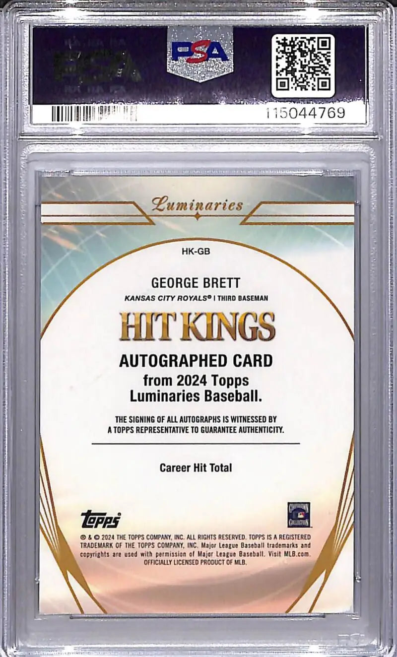 Graded George Brett Hit Kings Blue autographed baseball card Kansas City Royals PSA 10