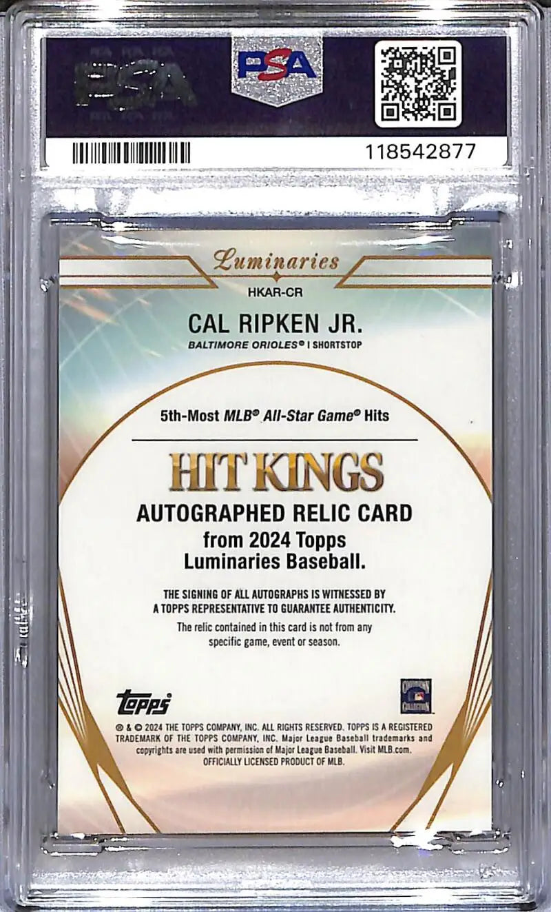 Graded Cal Ripken Jr baseball card from 2024 Topps Luminaries Hit Kings series