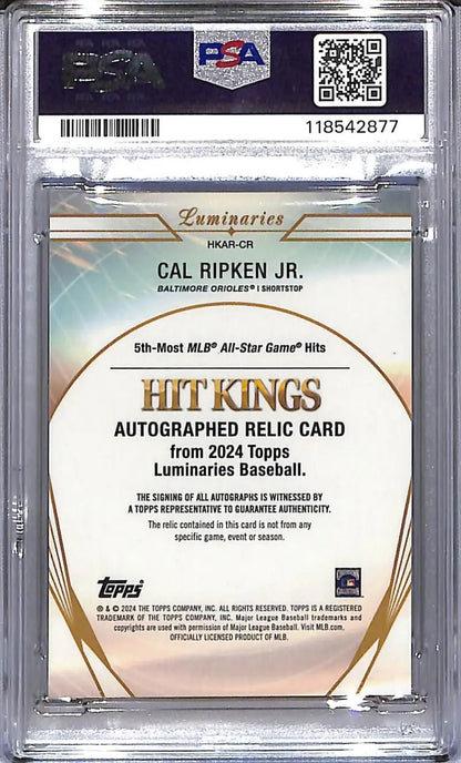 Graded Cal Ripken Jr baseball card from 2024 Topps Luminaries Hit Kings series