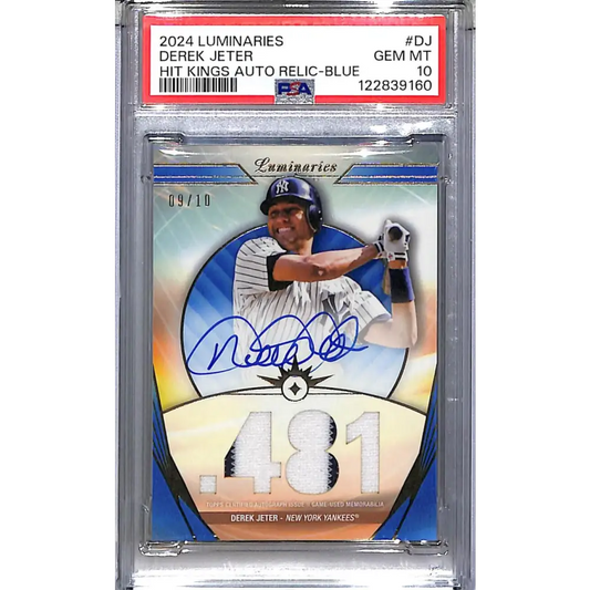 2024 Topps Luminaries Hit Kings Blue #HKAR-DJ Derek Jeter PSA 10 GEM MINT MEM Auto 9/10 New York Yankees