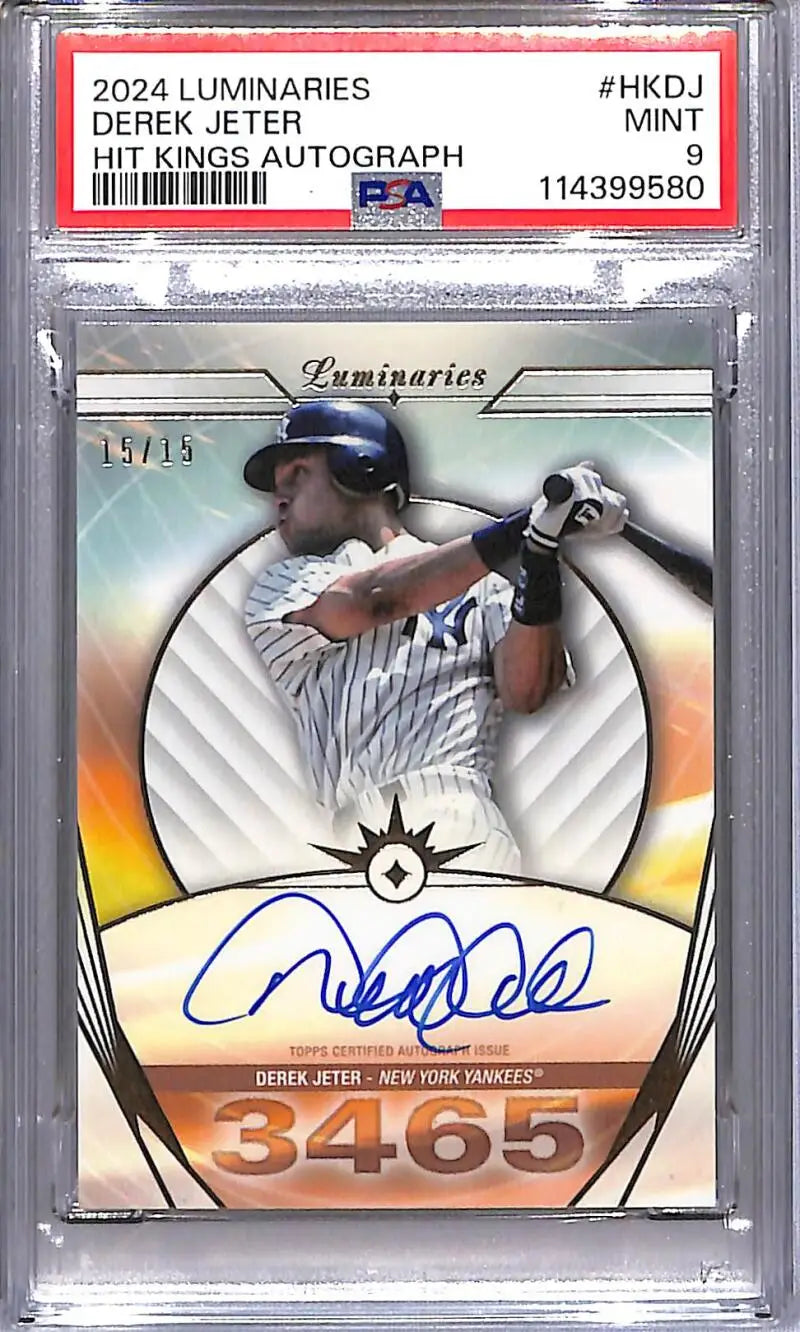 Autographed Derek Jeter Hit Kings Topps Luminaries Hit baseball card PSA 9 MINT