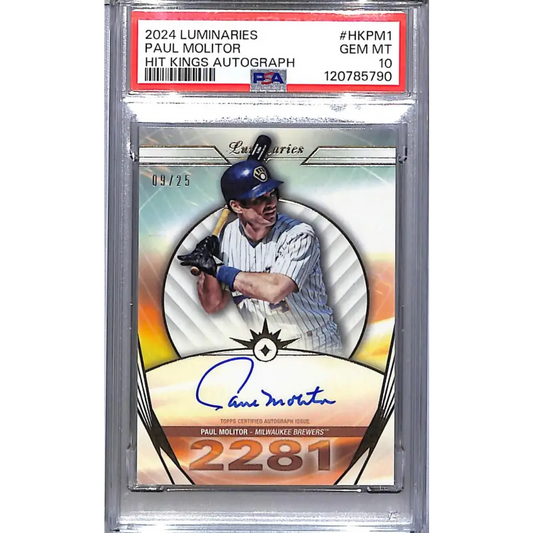 2024 Topps Luminaries Hit Kings #HK-PM1 Paul Molitor PSA 10 GEM MINT Auto 9/25 Milwaukee Brewers