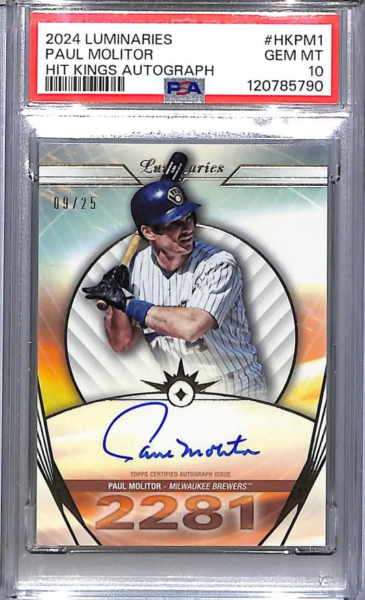 2024 Topps Luminaries Hit Kings Paul Molitor autograph baseball card PSA GEM MT 10