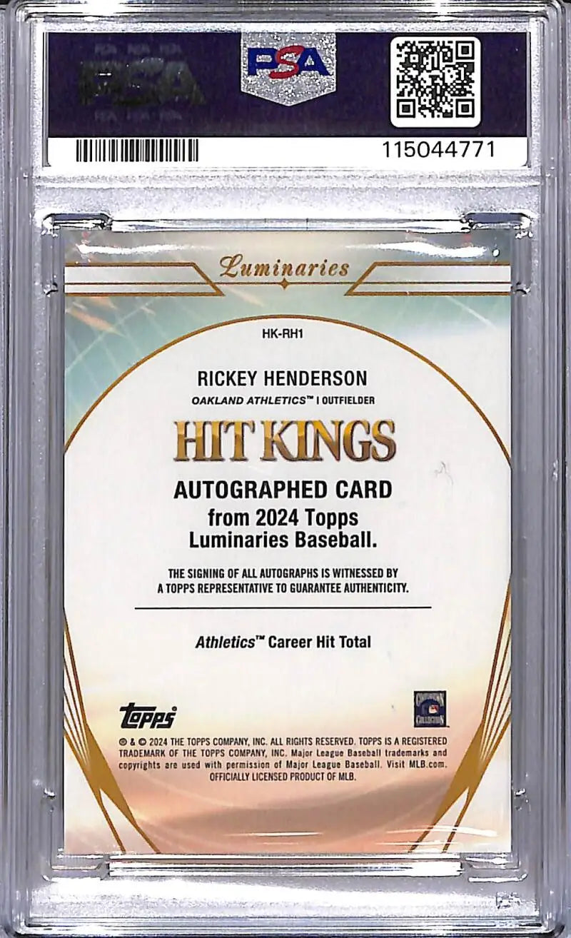 Rickey Henderson autographed baseball card 2024 Topps Luminaries GEM MINT Oakland Athletics