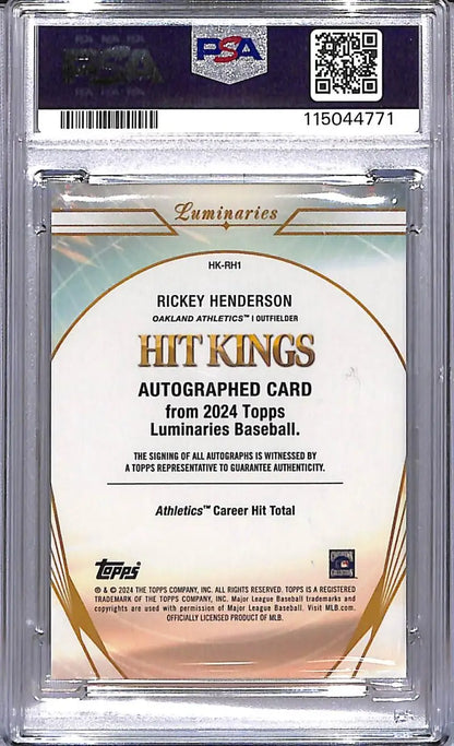 Rickey Henderson autographed baseball card 2024 Topps Luminaries GEM MINT Oakland Athletics