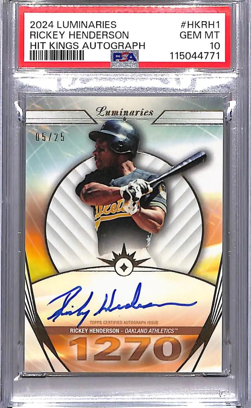 Rickey Henderson autographed baseball card PSA Gem Mint 10 Oakland Athletics 2024 Luminaries