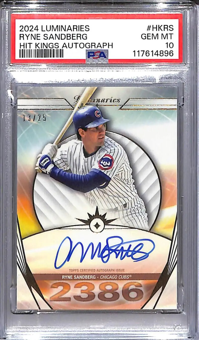 2024 Topps Luminaries Hit Kings #HK-RS Ryne Sandberg PSA 10 GEM MINT Auto 13/25 Chicago Cubs
