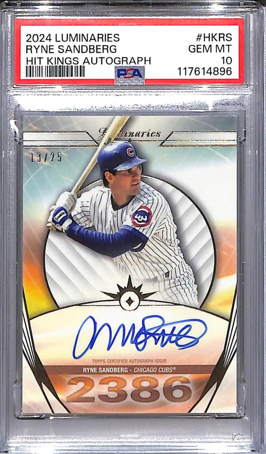 2024 Topps Luminaries Hit Kings #HK-RS Ryne Sandberg PSA 10 GEM MINT Auto 13/25 Chicago Cubs