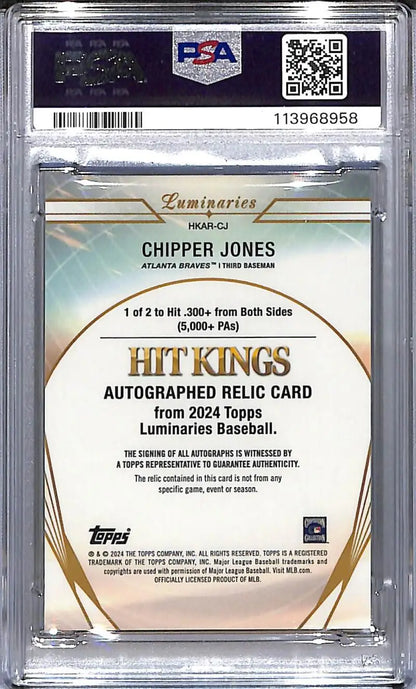 Graded Chipper Jones Atlanta Braves baseball card from 2024 Topps Luminaries Hit Kings series