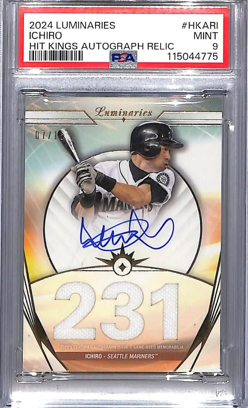 2024 Topps Luminaries Hit Kings Ichiro Autograph Relic baseball card PSA Mint 9
