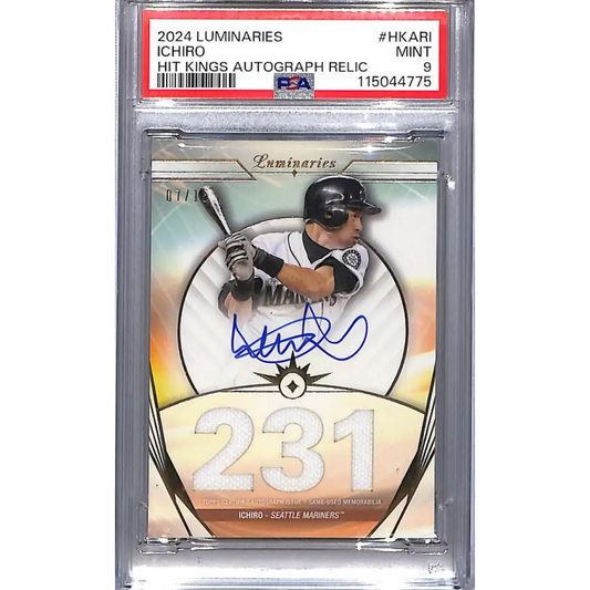 2024 Topps Luminaries Hit Kings #HKAR-I Ichiro PSA 9 MINT MEM Auto 07/15 Seattle Mariners