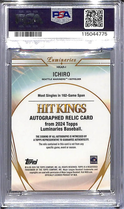 Graded Ichiro baseball trading card from 2024 Topps Luminaries Hit Kings series
