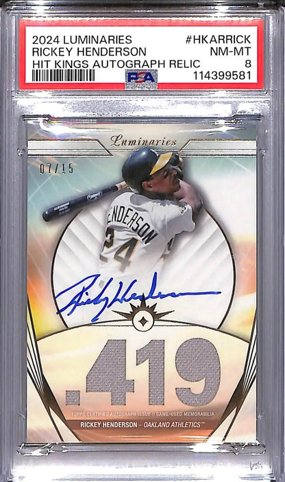 Graded Ricky Henderson Oakland Athletics Topps Luminaries Hit baseball card PSA 8 NM-MT