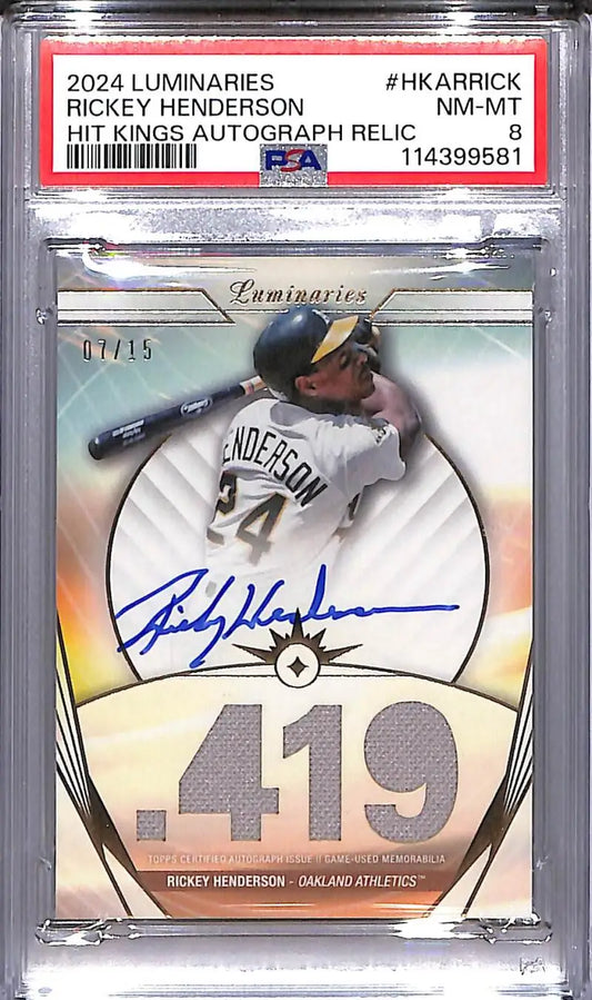 Graded Ricky Henderson Oakland Athletics Topps Luminaries Hit baseball card PSA 8 NM-MT