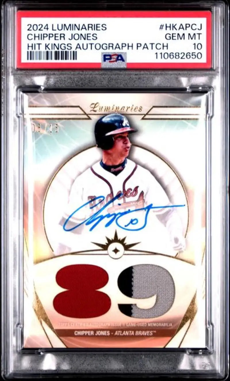 Graded Chipper Jones autograph patch card from 2024 Topps Luminaries Hit Kings series