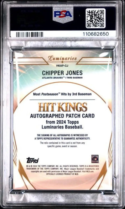 Autographed Chipper Jones patch card from 2024 Topps Luminaries Hit Kings series