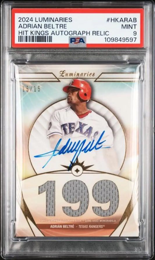 Autographed Adrian Beltre baseball card from 2024 Topps Luminaries series in PSA 9 Mint