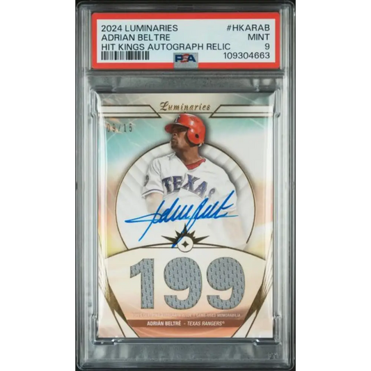 2024 Topps Luminaries #HKARAB Adrian Beltre PSA 9 MINT MEM Auto 9/15 Texas Rangers Baseball Card