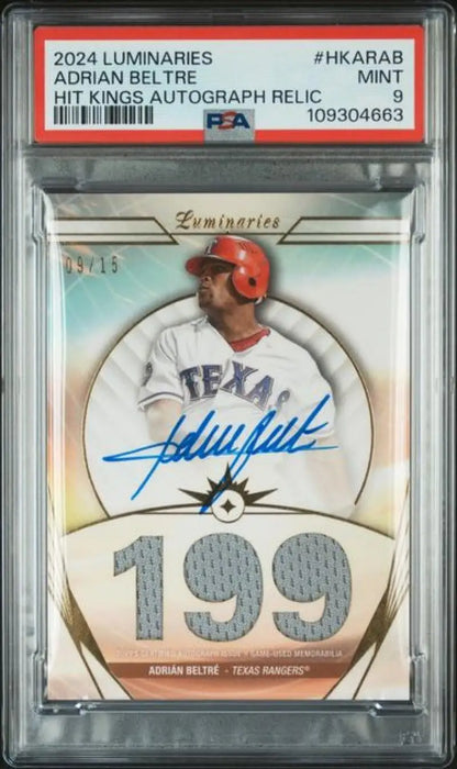 Autographed Adrian Beltre Texas Rangers baseball card from 2024 Topps Luminaries series