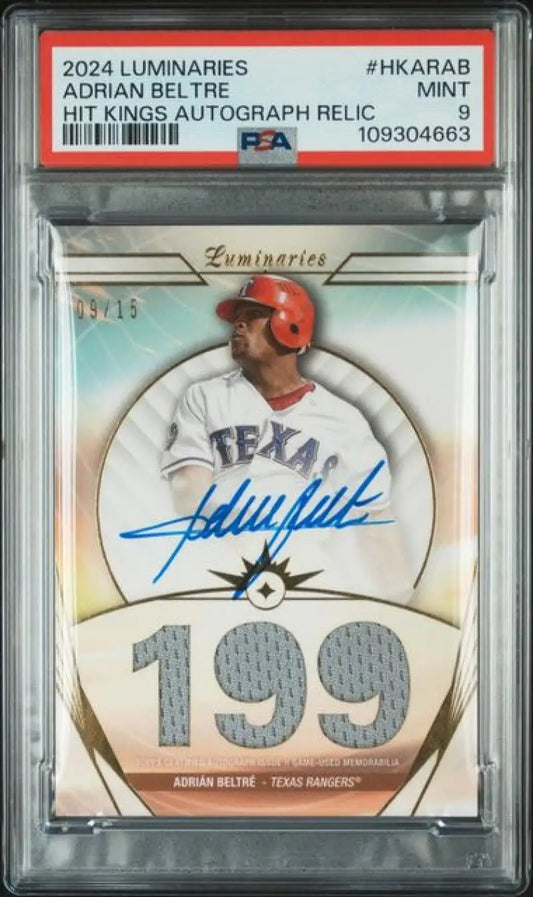 Autographed Adrian Beltre Texas Rangers baseball card from 2024 Topps Luminaries series