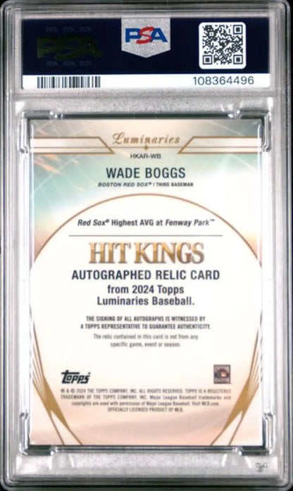Wade Boggs autographed relic card from 2024 Topps Luminaries, Boston Red Sox gem mint