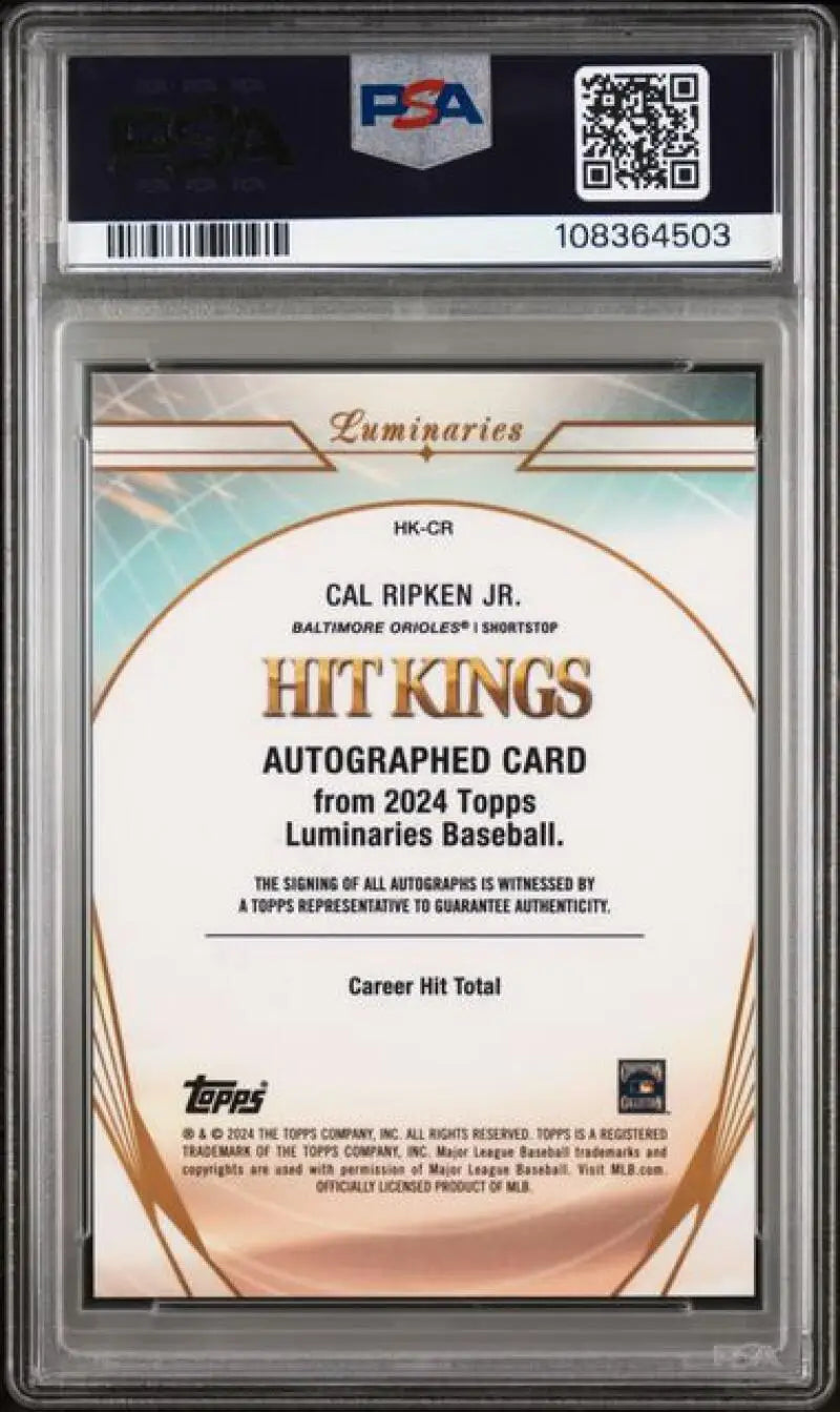 Graded Cal Ripken Jr. autographed Topps Luminaries baseball card in Gem Mint condition